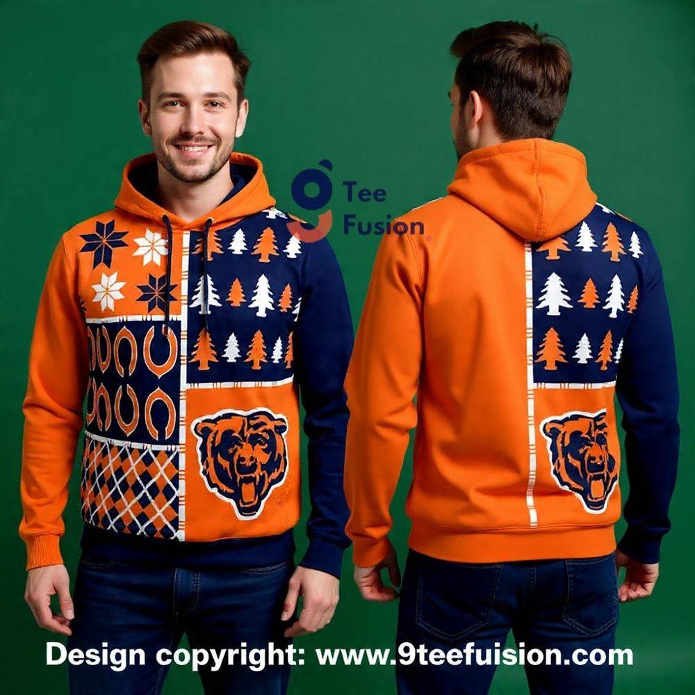 Chicago Bears Football Patchwork Christmas 3D Hoodie