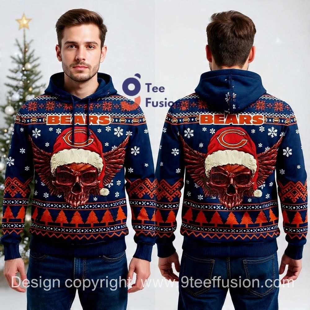 Chicago Bears Skull Wings Christmas 3D Hoodie