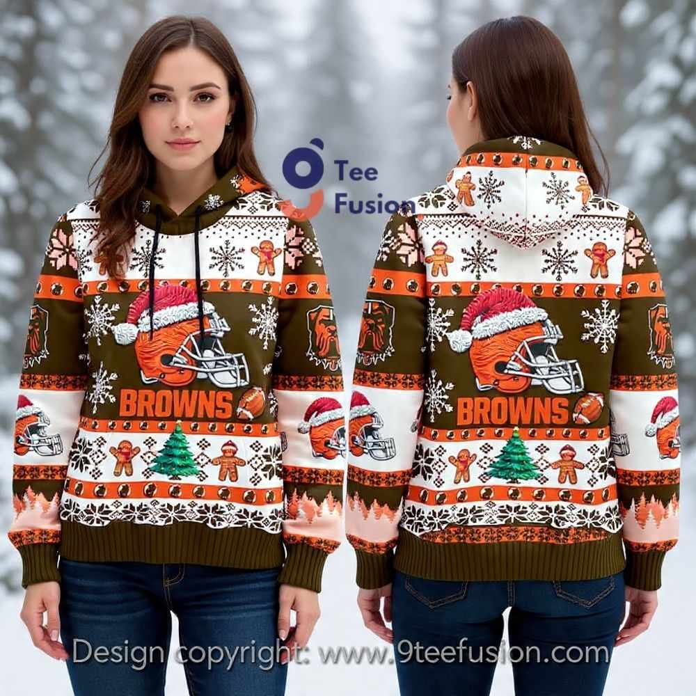 Women's Cleveland Browns Holiday Cookie 3D Hoodie Women's Cleveland Browns Holiday Cookie 3D Hoodie