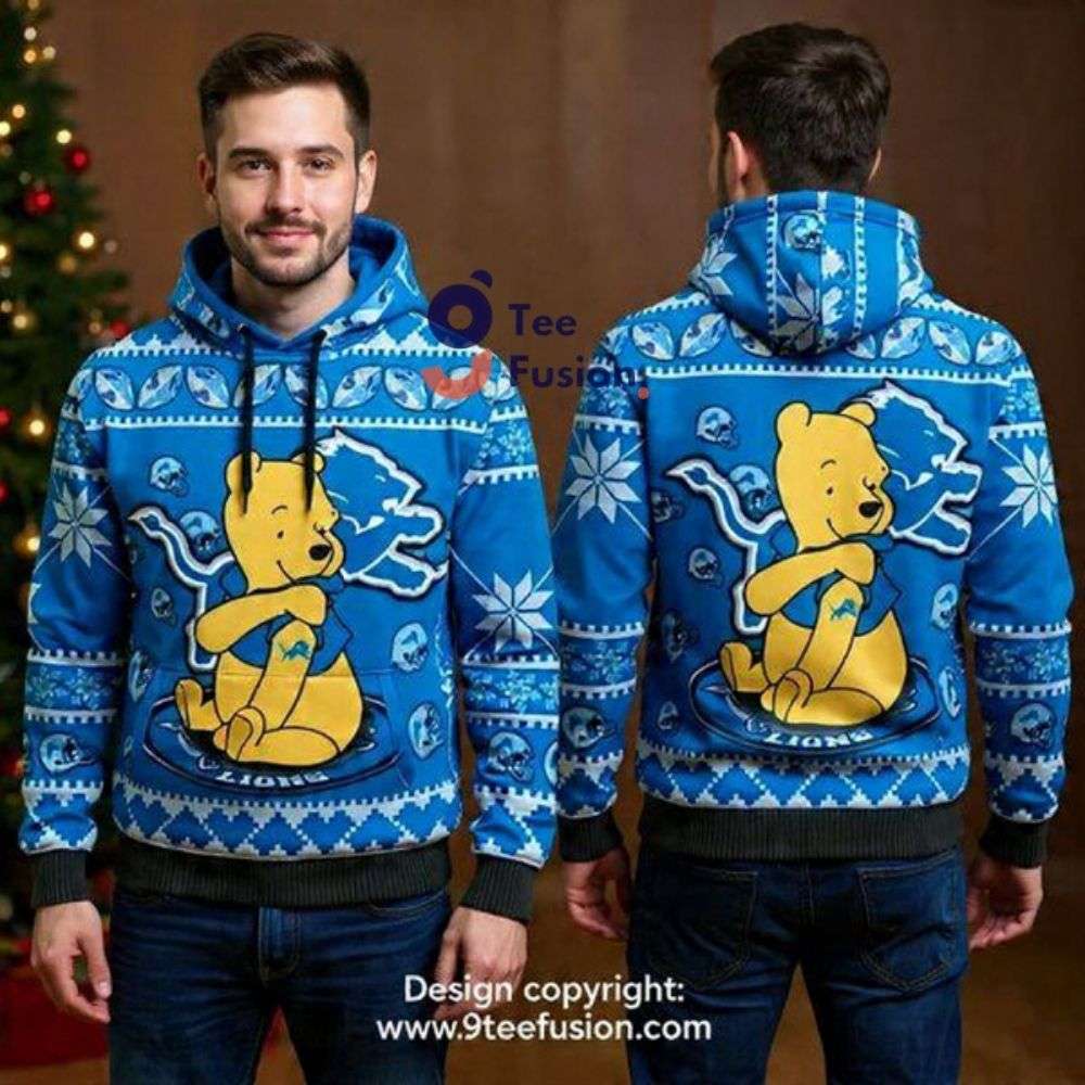 Cute Detroit Lions Pooh Bear 3D Hoodie Gift For Sport Fan