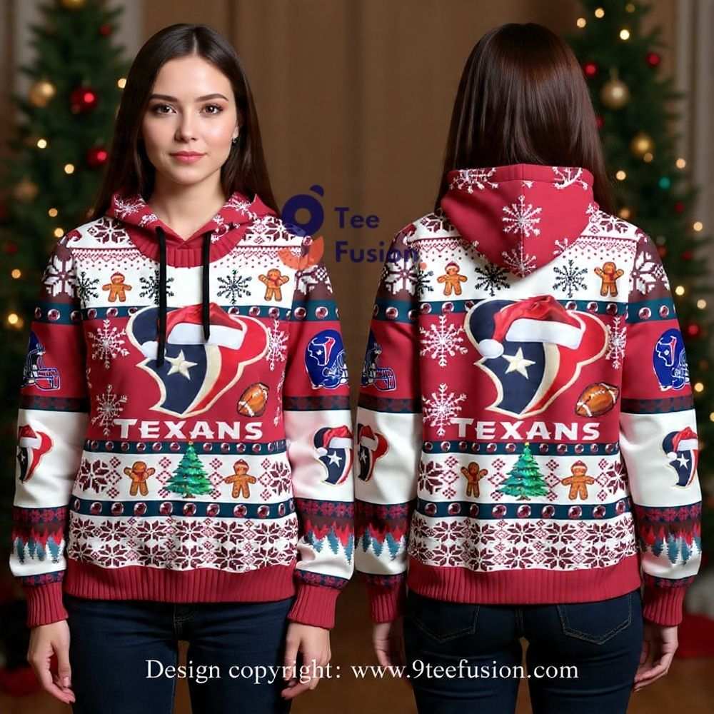 Xmas Funny Pattern Houston Texans Football 3D Hoodie