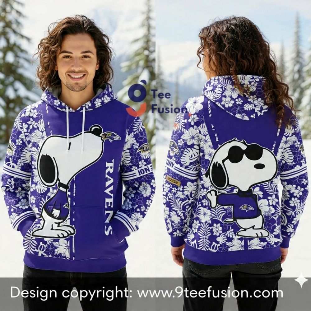 Cute Style Baltimore Ravens Snoopy Game Day 3D Hoodie
