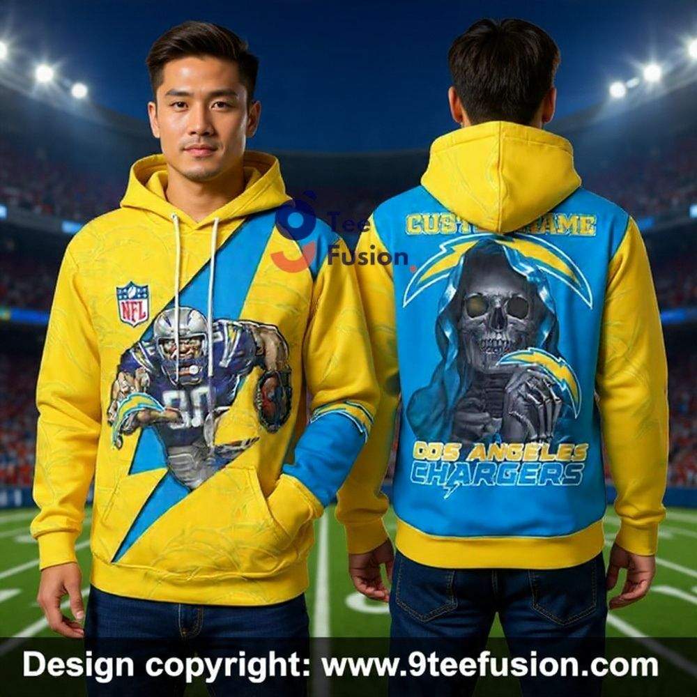 Trendy La Football Chargers Skull Pattern 3D Hoodie Christmas Gifts