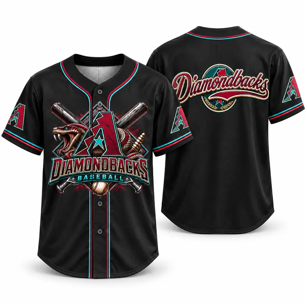 Arizona Diamondbacks Fierce Snake and Crossed Bats Logo Baseball Jerseys — Main Image Arizona Diamondbacks Fierce Snake and Crossed Bats Logo Baseball Jerseys — Main Image