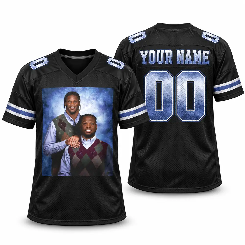 Baltimore Ravens Lamar Jackson Derrick Henry Portrait Personalized Football Jerseys — Main Image Baltimore Ravens Lamar Jackson Derrick Henry Portrait Personalized Football Jerseys — Main Image