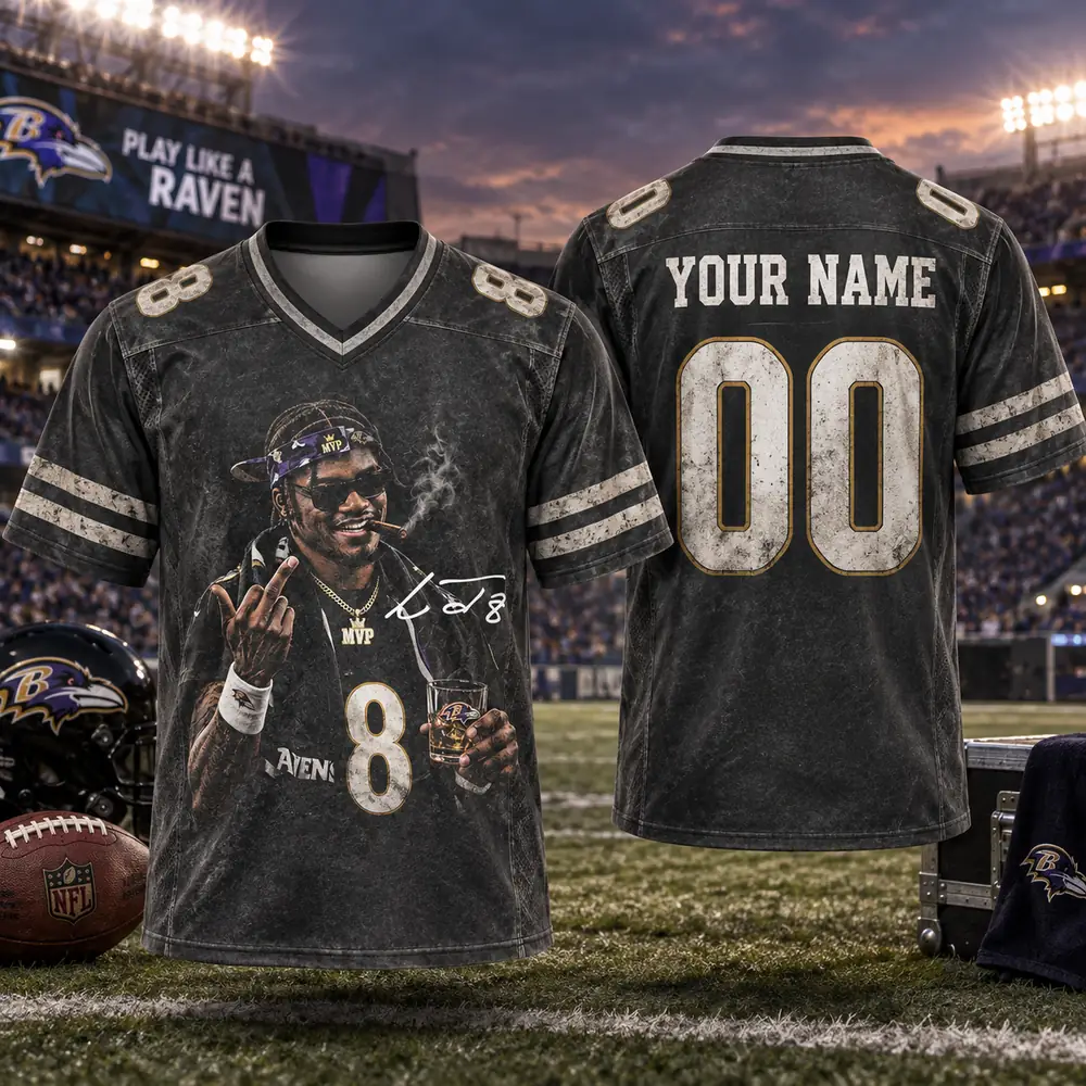 Baltimore Ravens Lamar Jackson MVP Number 8 Personalized Football Jerseys — Design Image Baltimore Ravens Lamar Jackson MVP Number 8 Personalized Football Jerseys — Design Image