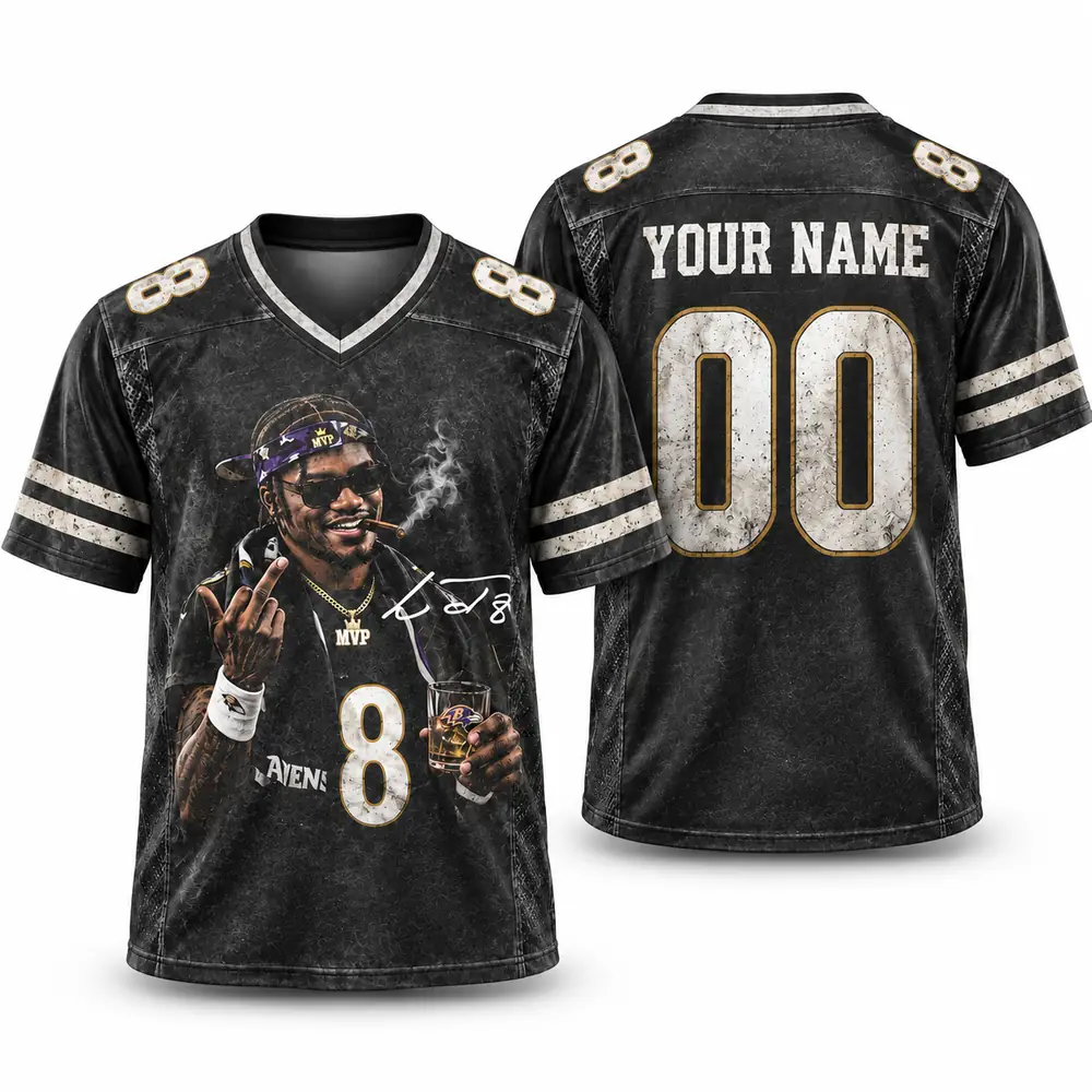 Baltimore Ravens Lamar Jackson MVP Number 8 Personalized Football Jerseys — Main Image Baltimore Ravens Lamar Jackson MVP Number 8 Personalized Football Jerseys — Main Image
