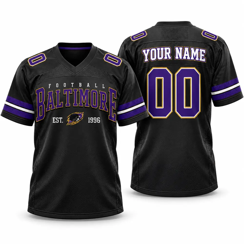Baltimore Ravens Personalized Retro Est. 1996 Black Football Jerseys — Main Image Baltimore Ravens Personalized Retro Est. 1996 Black Football Jerseys — Main Image