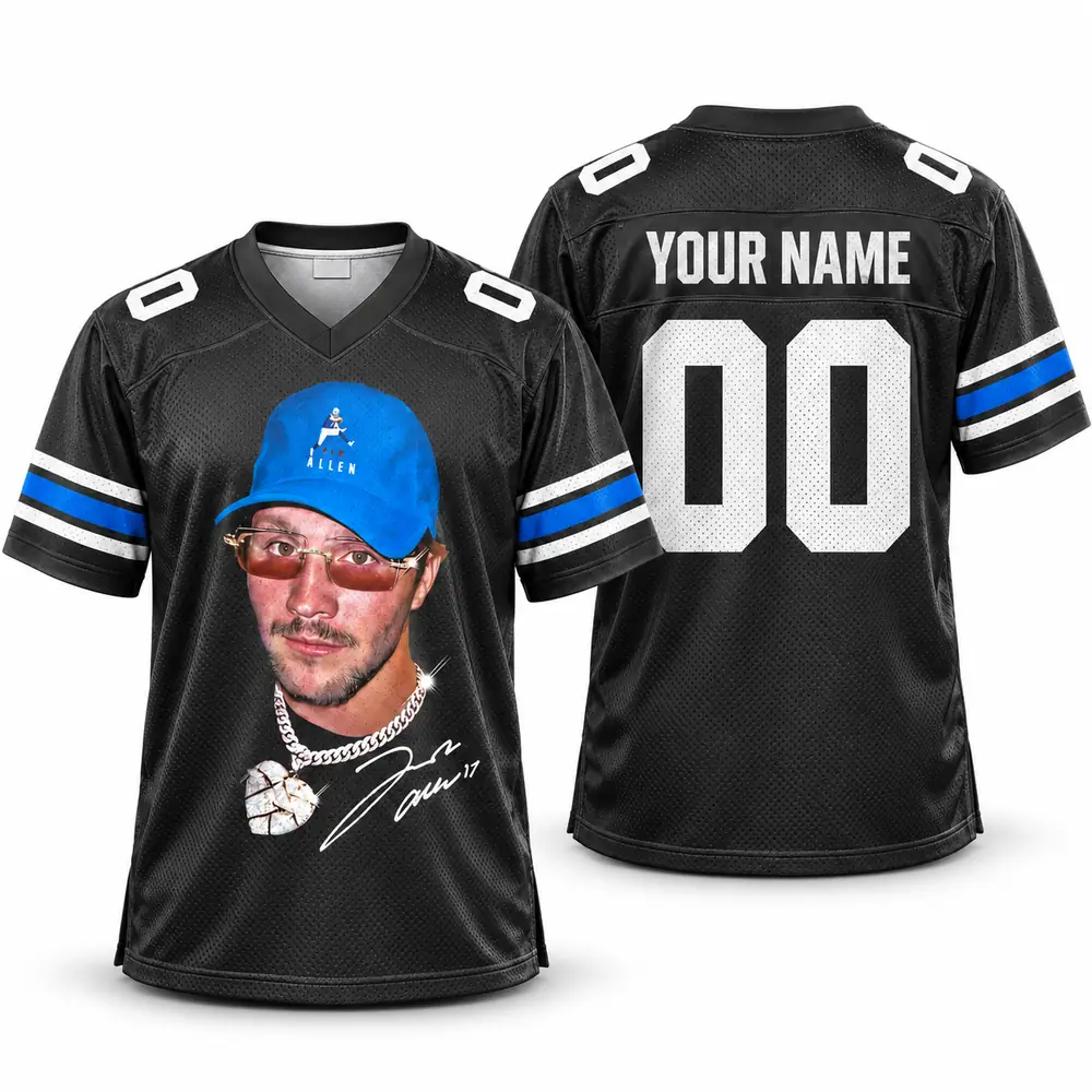 Buffalo Bills Josh Allen Portrait Signature Personalized Black Football Jerseys — Main Image Buffalo Bills Josh Allen Portrait Signature Personalized Black Football Jerseys — Main Image