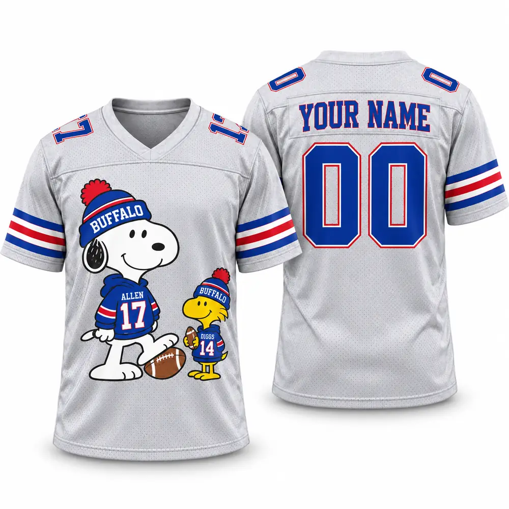 Buffalo Bills Snoopy Woodstock Personalized Name and Number Football Jerseys — Main Image Buffalo Bills Snoopy Woodstock Personalized Name and Number Football Jerseys — Main Image
