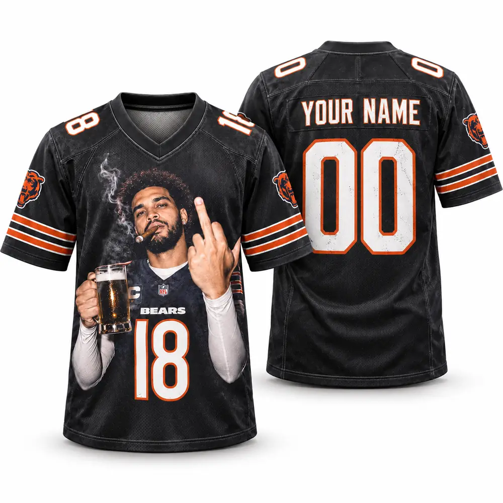 Chicago Bears Number 18 Personalized Player Portrait Graphic Football Jerseys — Main Image Chicago Bears Number 18 Personalized Player Portrait Graphic Football Jerseys — Main Image