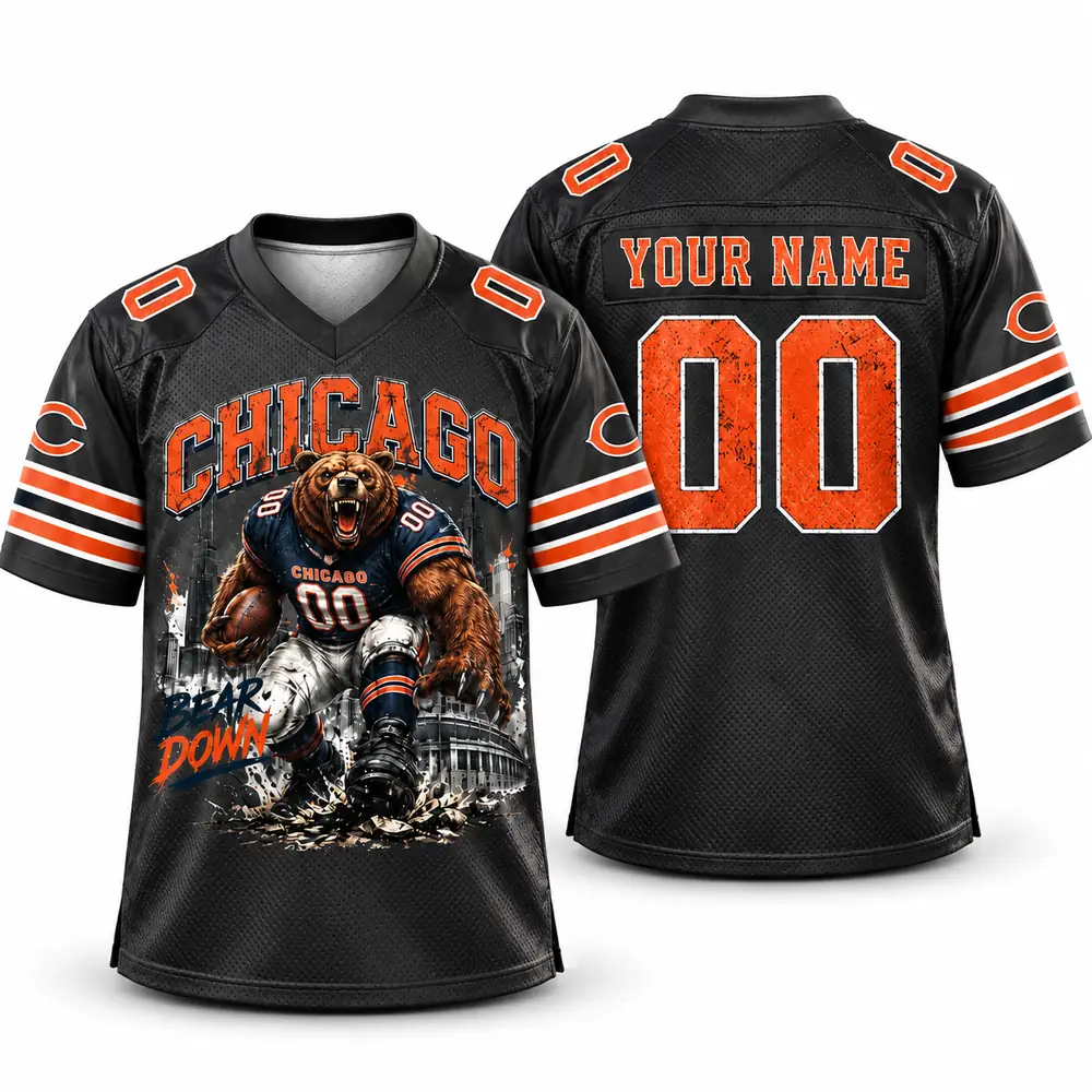 Chicago Bears Personalized Bear Down Graphic Custom Number Football Jerseys — Main Image Chicago Bears Personalized Bear Down Graphic Custom Number Football Jerseys — Main Image