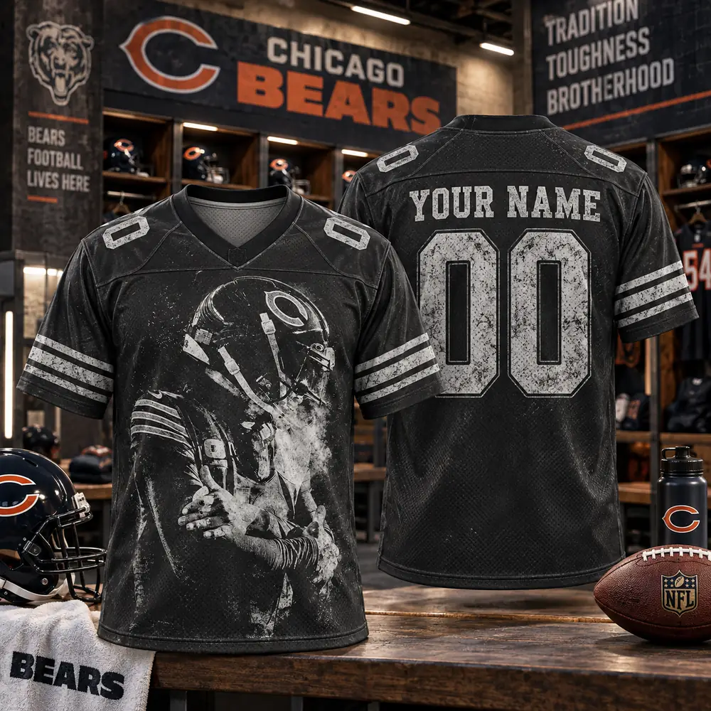 Chicago Bears Personalized Grayscale Player Portrait Grunge Style Football Jerseys — Design Image Chicago Bears Personalized Grayscale Player Portrait Grunge Style Football Jerseys — Design Image