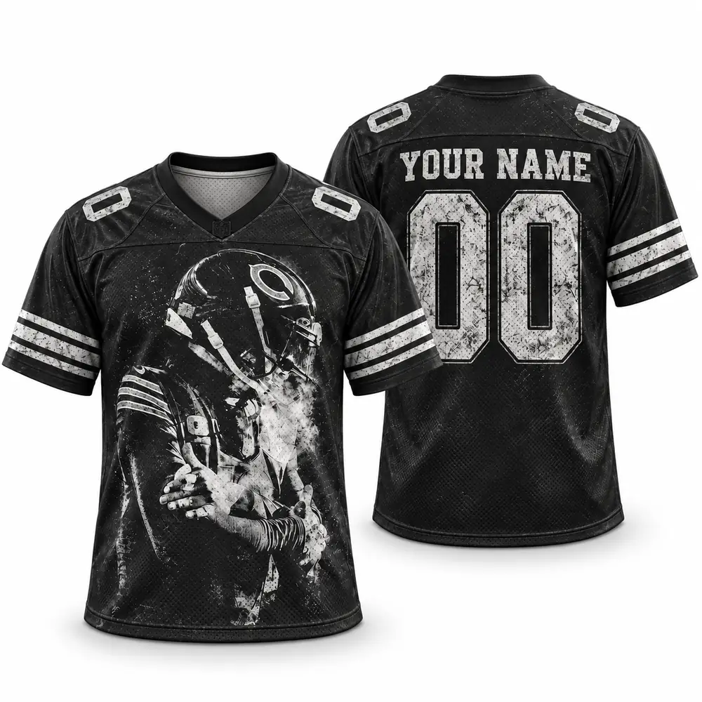 Chicago Bears Personalized Grayscale Player Portrait Grunge Style Football Jerseys — Main Image Chicago Bears Personalized Grayscale Player Portrait Grunge Style Football Jerseys — Main Image