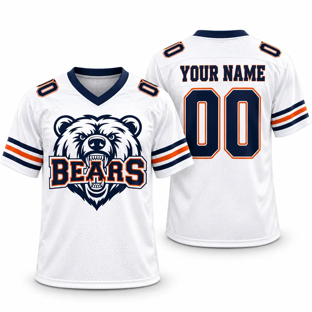 Chicago Bears Roaring Bear Graphic Personalized Name Number Football Jerseys — Main Image Chicago Bears Roaring Bear Graphic Personalized Name Number Football Jerseys — Main Image
