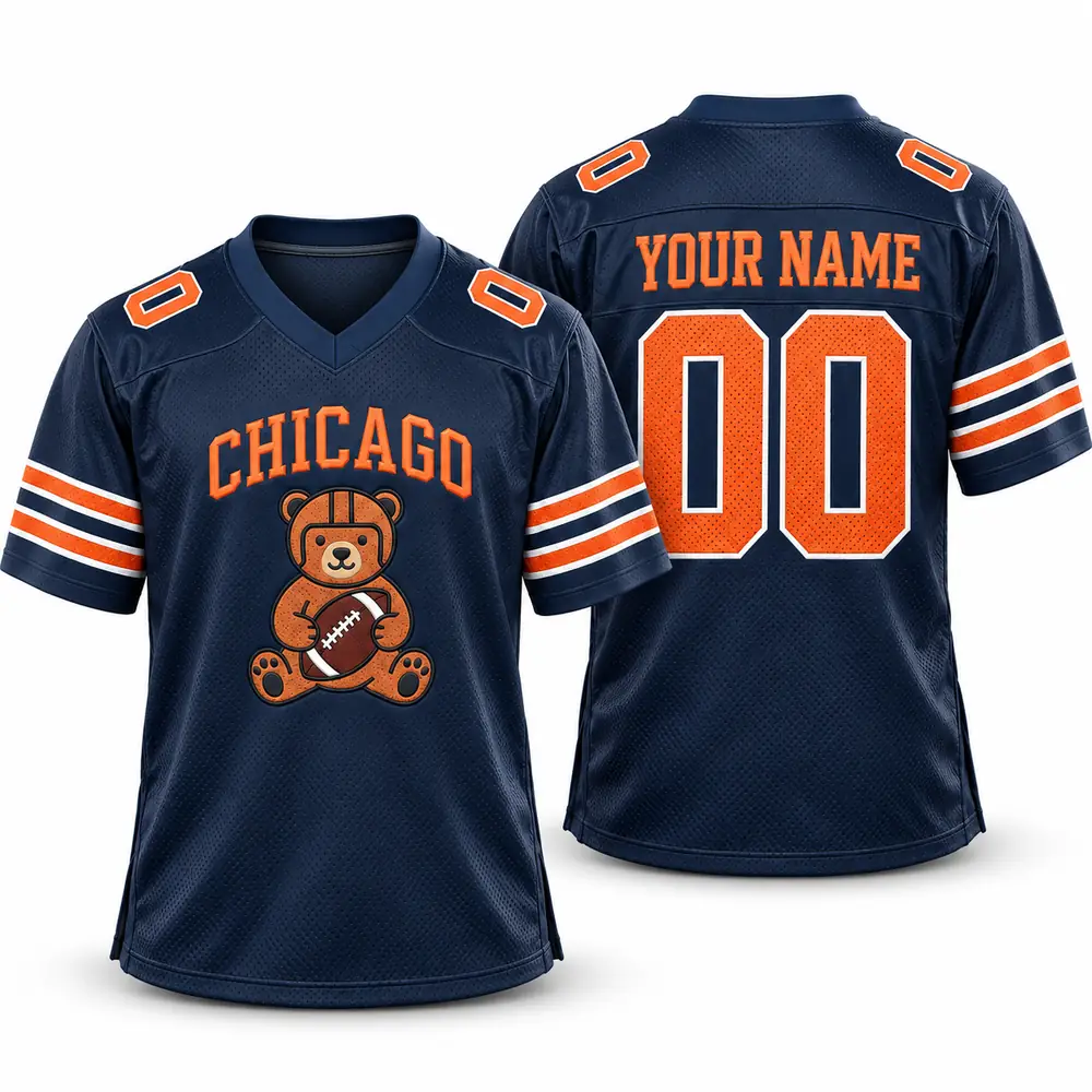 Chicago Bears Teddy Bear Personalized Number Fan Style Football Jerseys — Main Image Chicago Bears Teddy Bear Personalized Number Fan Style Football Jerseys — Main Image