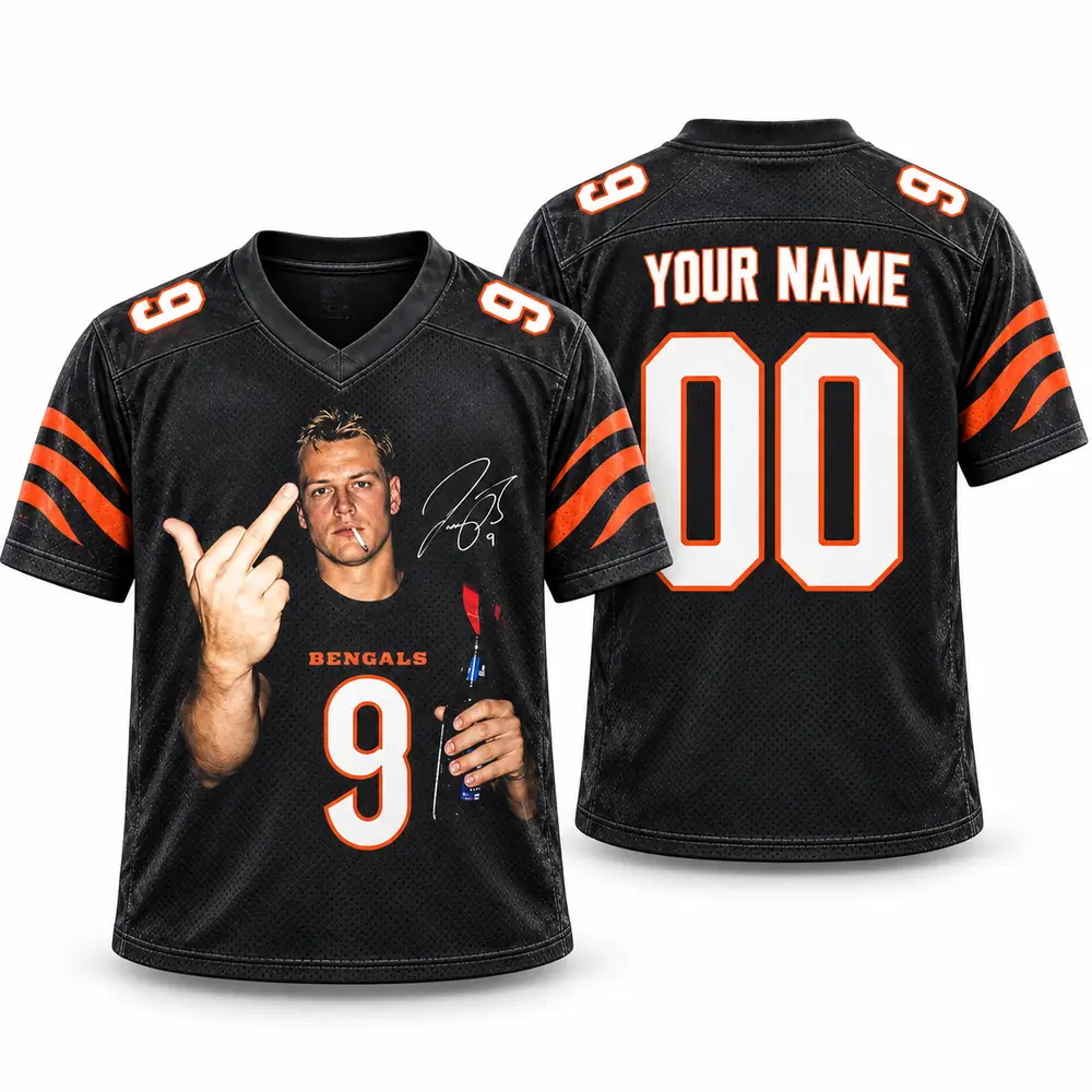 Cincinnati Bengals Joe Burrow Photo Signature-Style Personalized Black Football Jerseys — Main Image Cincinnati Bengals Joe Burrow Photo Signature-Style Personalized Black Football Jerseys — Main Image