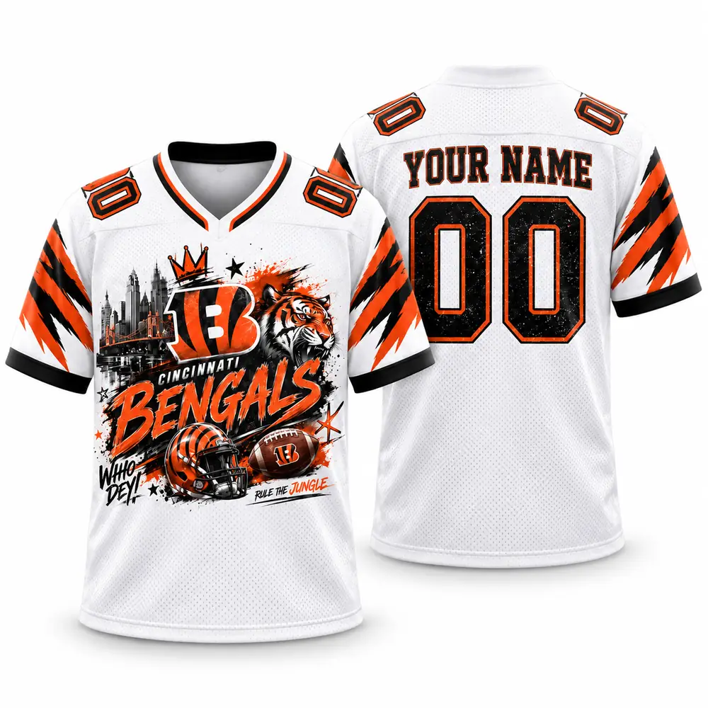 Cincinnati Bengals Personalized Graffiti Tiger Skyline Game Day Football Jerseys — Main Image Cincinnati Bengals Personalized Graffiti Tiger Skyline Game Day Football Jerseys — Main Image