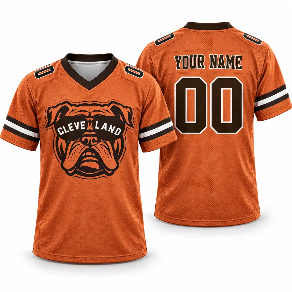 Cleveland Browns Personalized Bulldog Graphic Game Day Football Jerseys — Main Image Cleveland Browns Personalized Bulldog Graphic Game Day Football Jerseys — Main Image