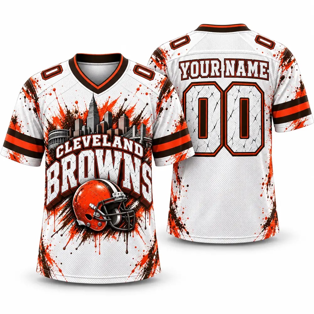 Cleveland Browns Personalized Skyline Helmet Splatter Game Day Football Jerseys — Main Image Cleveland Browns Personalized Skyline Helmet Splatter Game Day Football Jerseys — Main Image