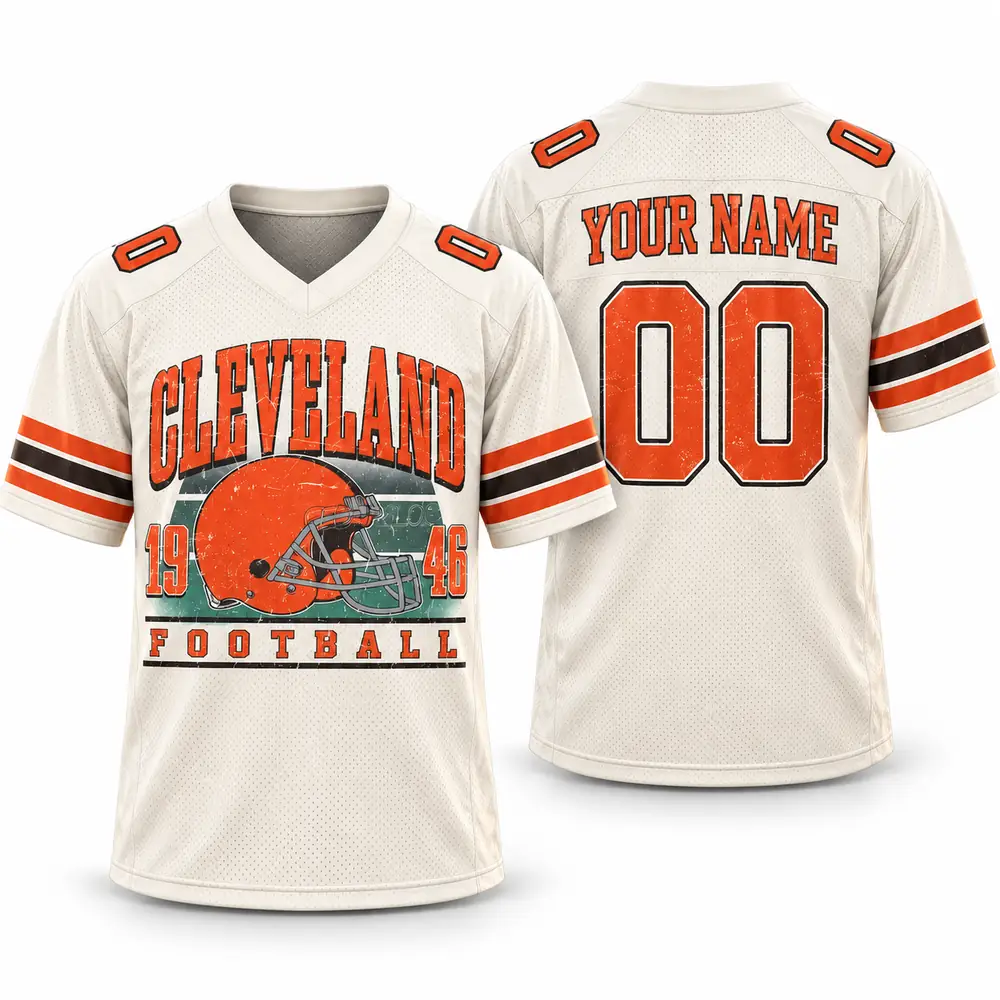 Cleveland Browns Personalized Vintage Helmet and 1946 Graphic Football Jerseys — Main Image Cleveland Browns Personalized Vintage Helmet and 1946 Graphic Football Jerseys — Main Image