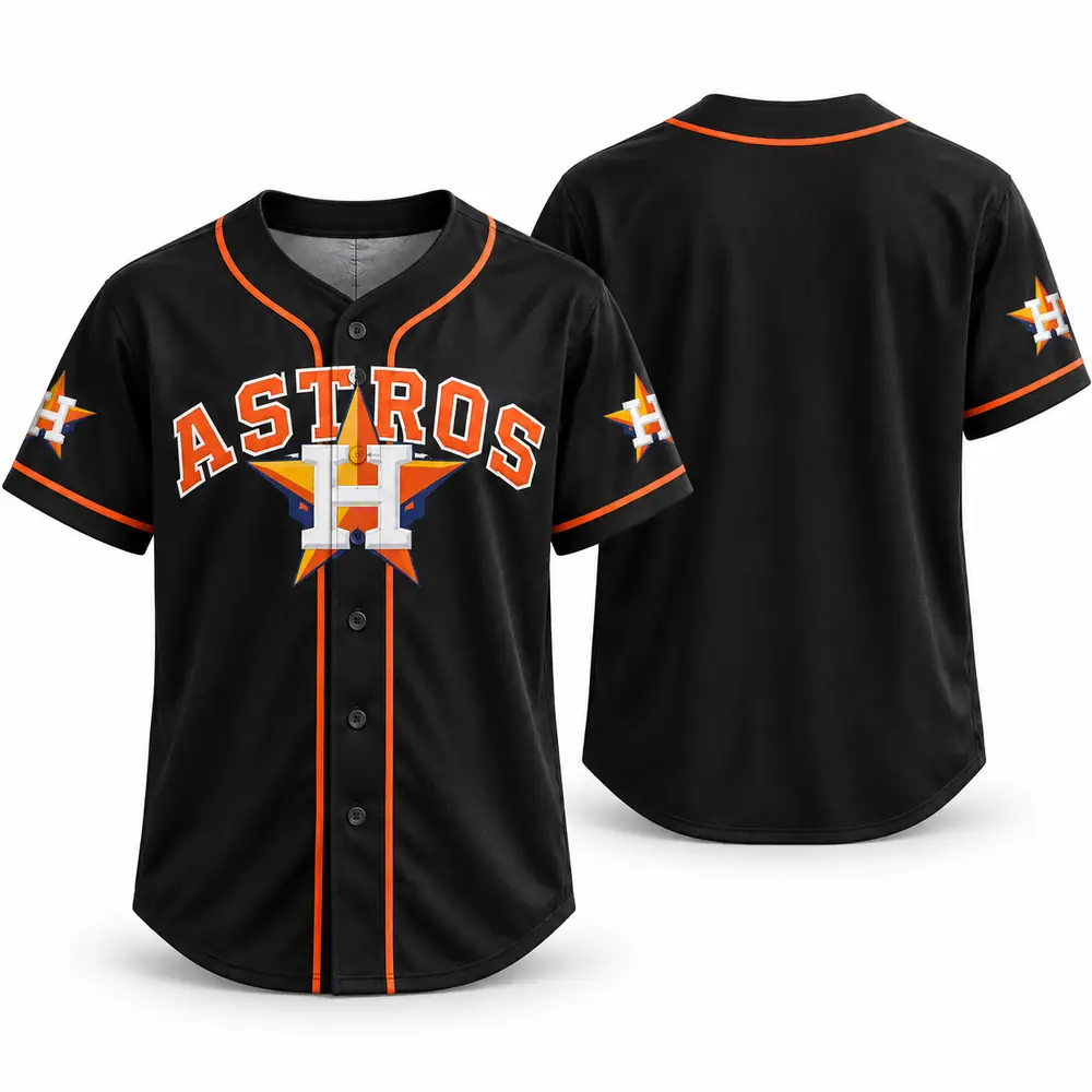 Houston Astros Bold Star Logo Black Fan Style Baseball Jerseys — Main Image Houston Astros Bold Star Logo Black Fan Style Baseball Jerseys — Main Image