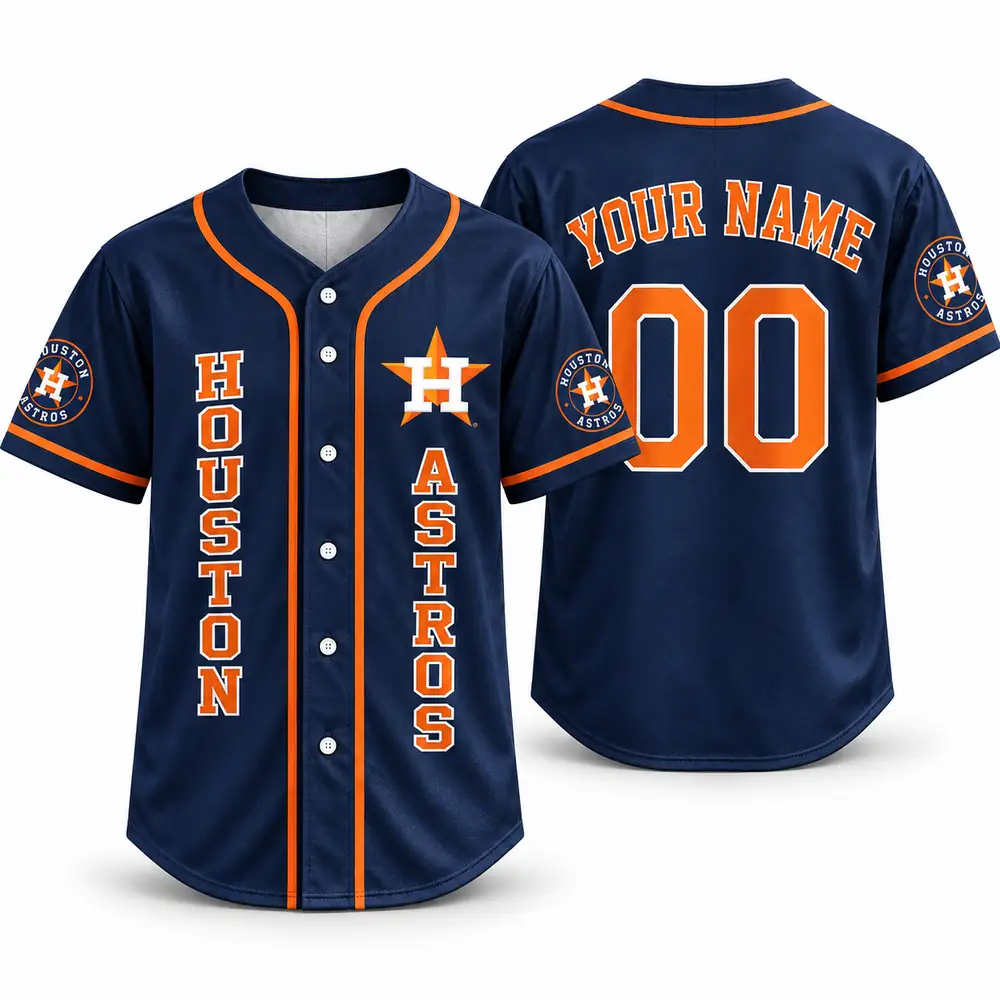 Houston Astros Personalized Name Number Navy Star Logo Baseball Jerseys — Main Image Houston Astros Personalized Name Number Navy Star Logo Baseball Jerseys — Main Image