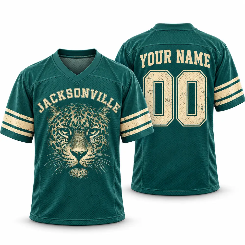 Jacksonville Jaguars Vintage Big Cat Graphic Personalized Football Jerseys — Main Image Jacksonville Jaguars Vintage Big Cat Graphic Personalized Football Jerseys — Main Image