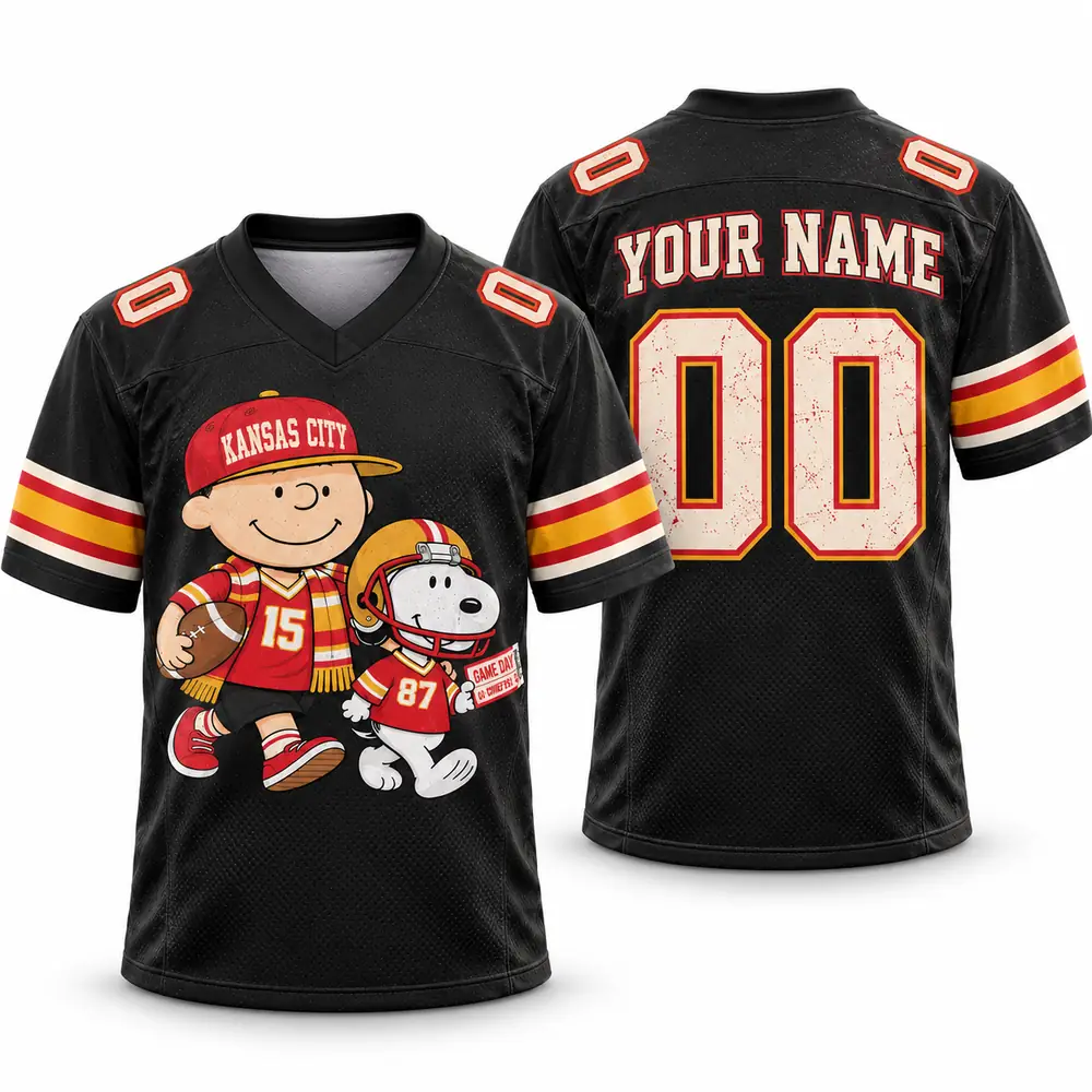 Kansas City Chiefs Charlie Brown Snoopy Game Day Personalized Football Jerseys — Main Image Kansas City Chiefs Charlie Brown Snoopy Game Day Personalized Football Jerseys — Main Image