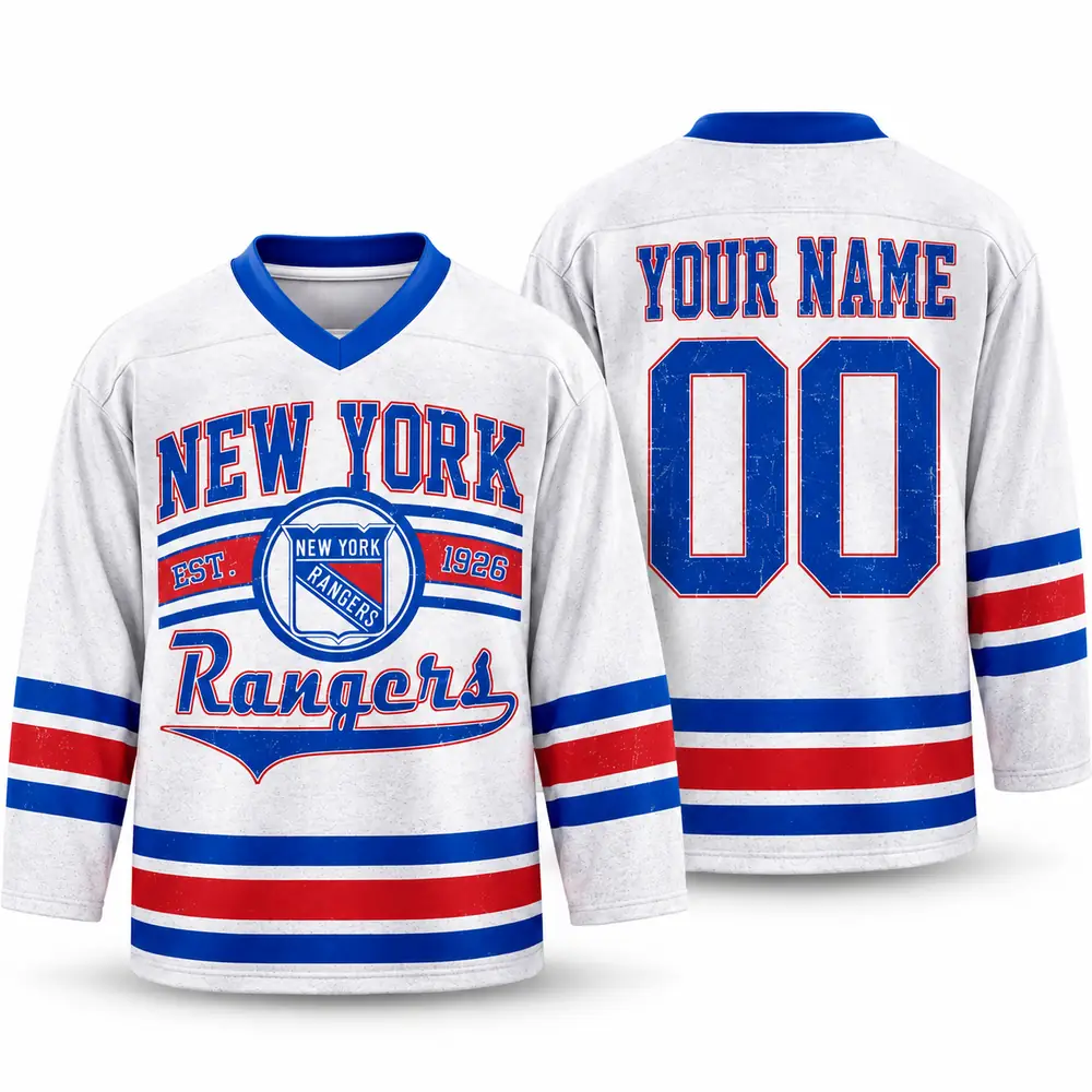 New York Rangers Personalized Vintage Crest and Stripes Hockey Jerseys — Main Image New York Rangers Personalized Vintage Crest and Stripes Hockey Jerseys — Main Image