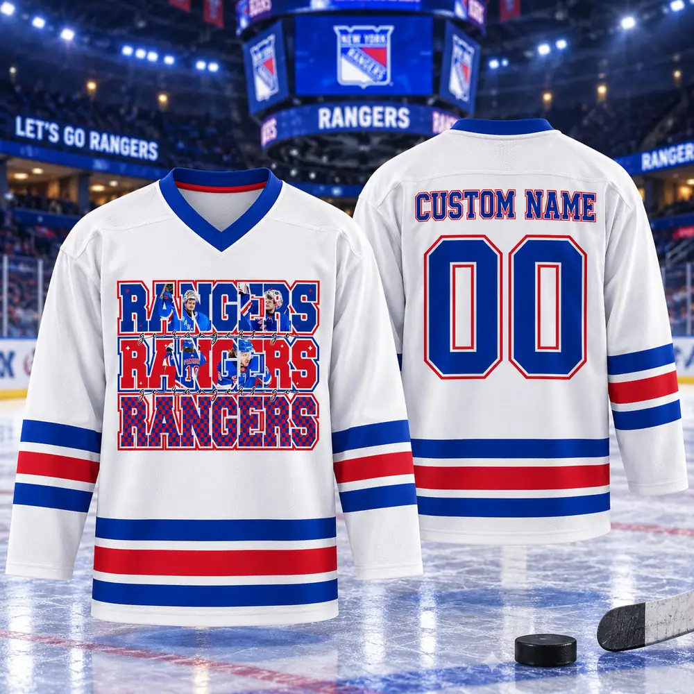 New York Rangers Triple Wordmark Player Collage Personalized Hockey Jerseys — Design Image New York Rangers Triple Wordmark Player Collage Personalized Hockey Jerseys — Design Image
