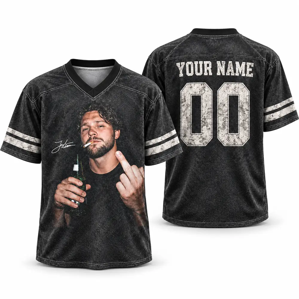 Personalized Rebellious Portrait Signature Distressed Black Name Number Football Jerseys — Main Image Personalized Rebellious Portrait Signature Distressed Black Name Number Football Jerseys — Main Image